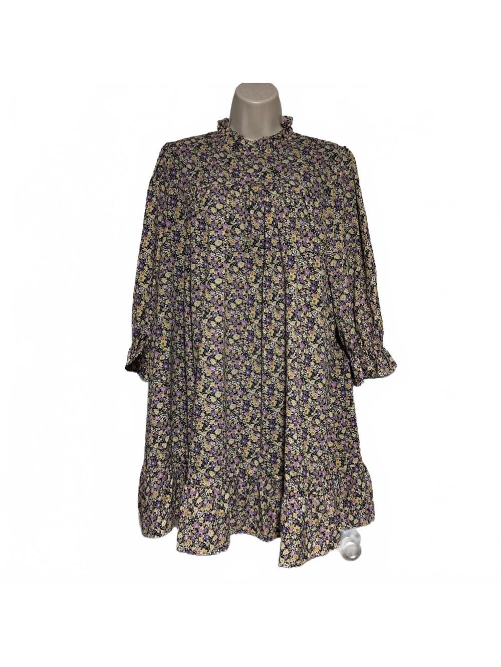 PINCH Half Sleeve Black Green Cream Floral Peasant Cottagecore Dress | Sz Small